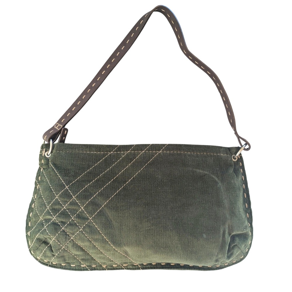Y2K GAP Olive Green Corduroy Shoulder Bag East West Baguette Whipstitch